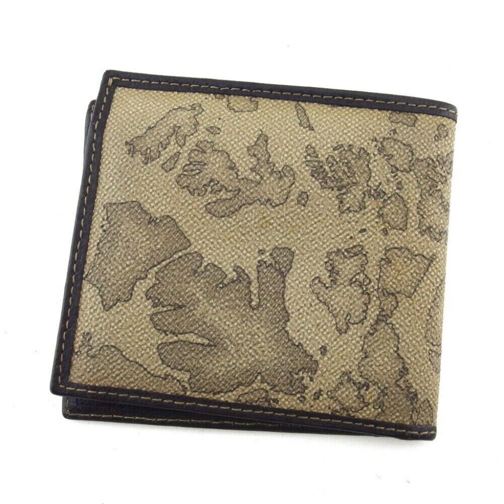 PRIMA CLASSE Two-fold wallet Map Beige PVC ?~ Leather Authentic USED